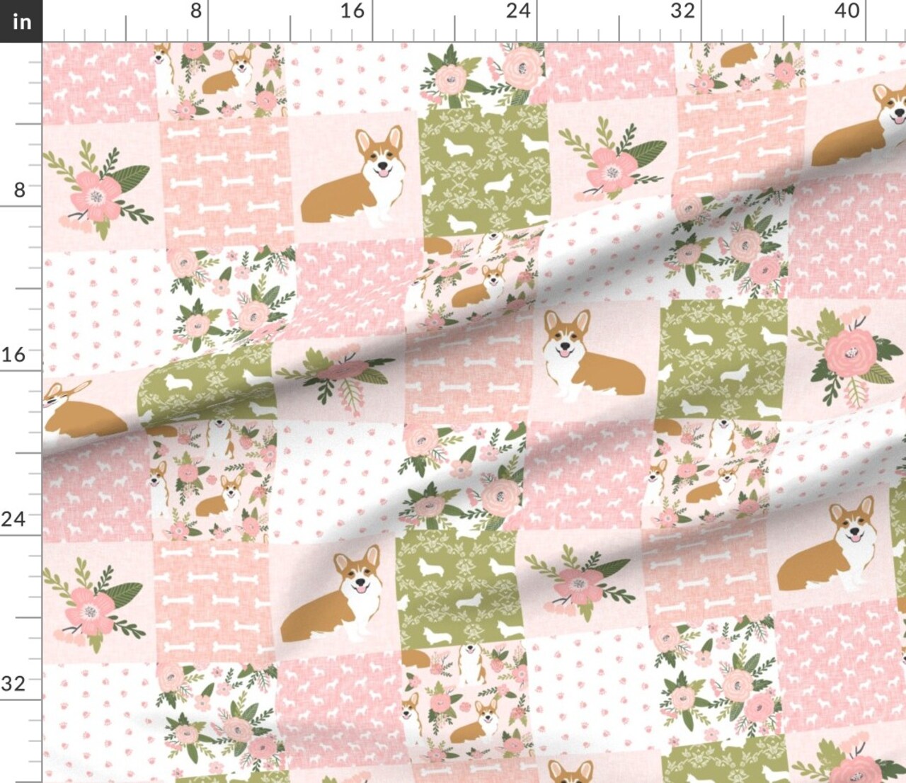 Corgi Cheater Quilt Coordinates Dog Breed Florals Floral Corgis Flowers Whole Cloth Pet Portrait Custom Printed Fabric by Spoonflower Various Fabrics by the Yard or Fat Quarter